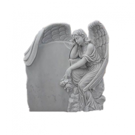 Pierre tombale d'ange en marbre blanc