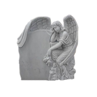 Pierre tombale d'ange en marbre blanc
