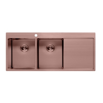 évier à double vasque en or rose avec égouttoir